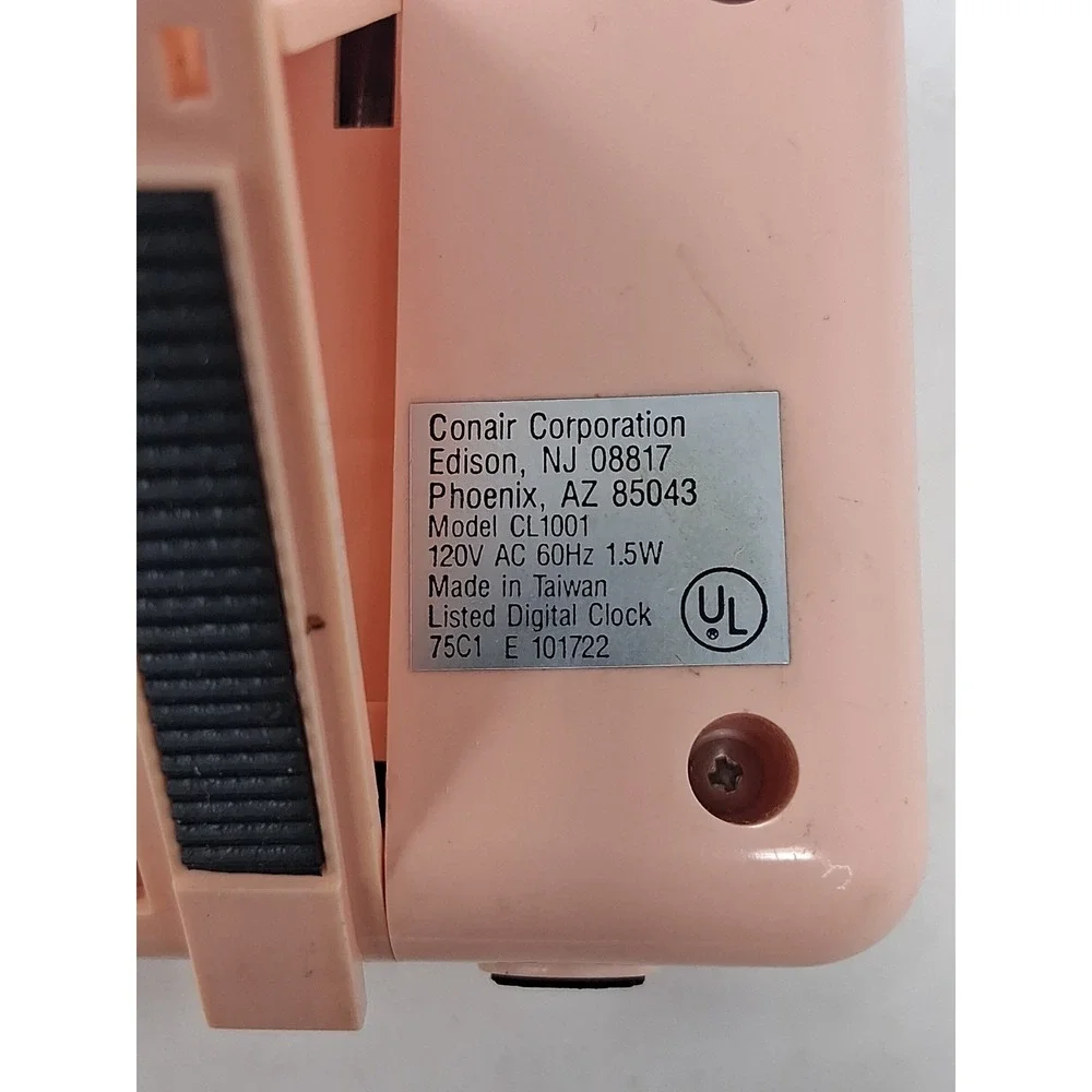 Vintage 80's Conair Kick-Standing Digital Alarm Clock Pink Peach Retro Works